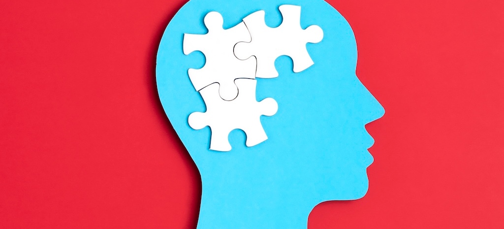 Papercut head with jigsaw puzzle pieces inside